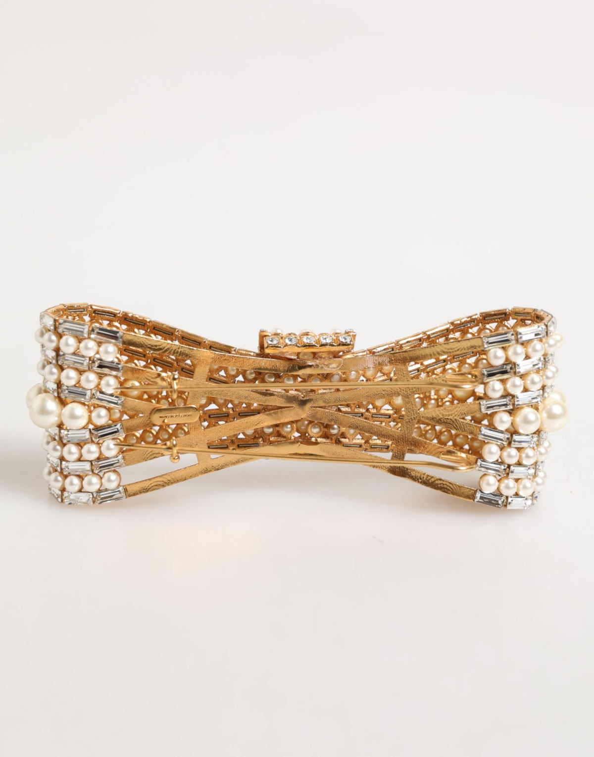 Dolce & Gabbana Gold Brass Glas Crystal Faux Pearl Embellished Brooch