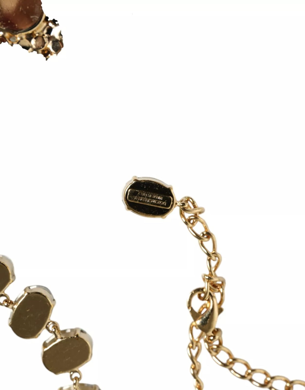 Dolce & Gabbana Gold Brass Link Chain Rose Petal Crystal Necklace